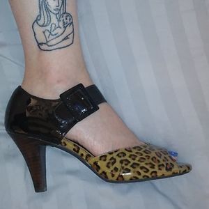 Sofft Leather Animal Print Open Toe Pumps